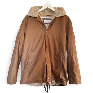 Calvin Klein Men's Tan Jacket with Sherpa Collar and lining